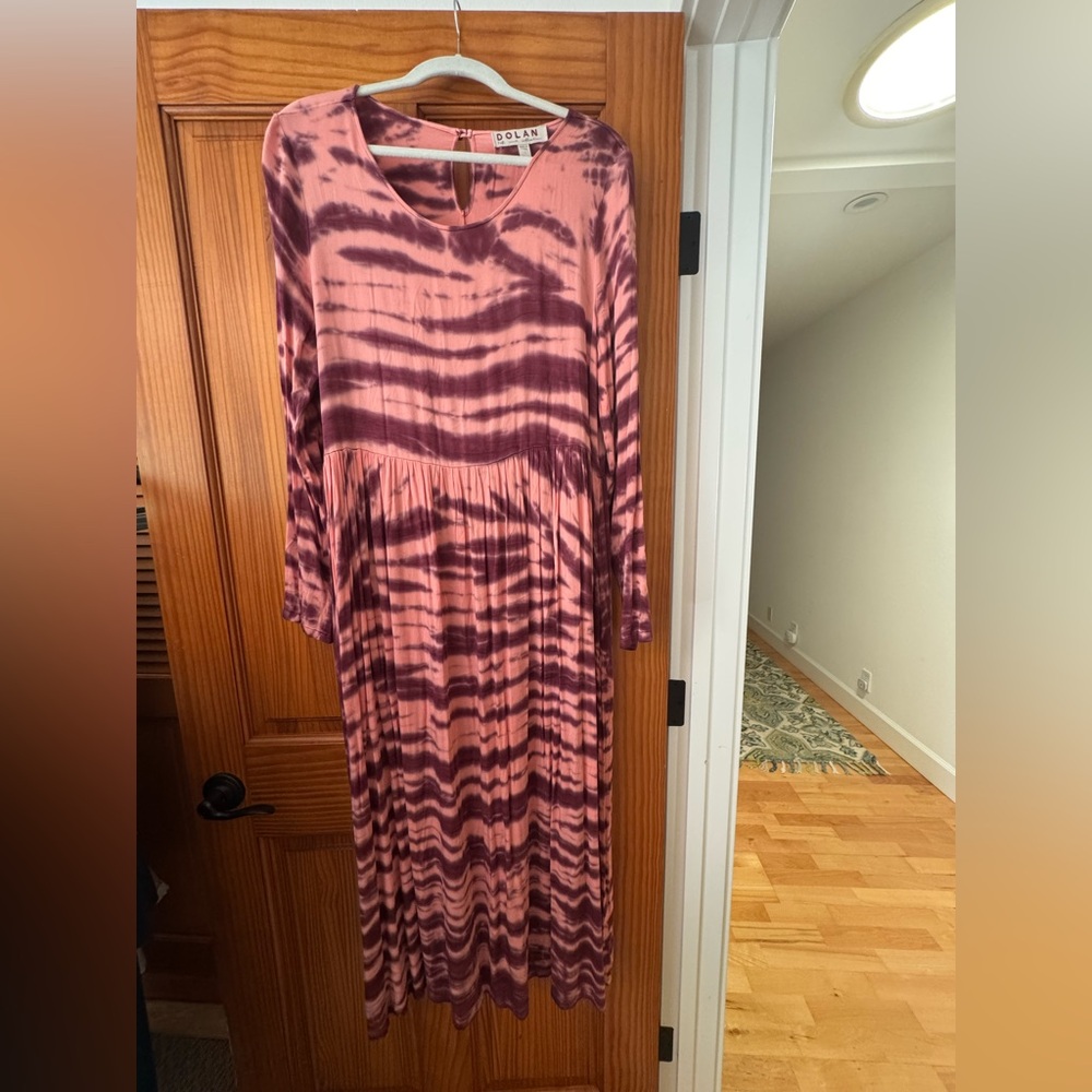 NWT Anthropologie Dolan Eliska Rose Pink Tie Dye MIDI Dress, Size Large